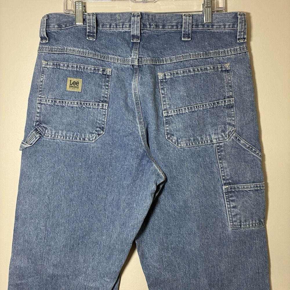 Y2K Vintage Lee Dungarees Baggy Wide Leg Carpenter Jeans Mens 34x34 Denim 2000's - Picture 6 of 15